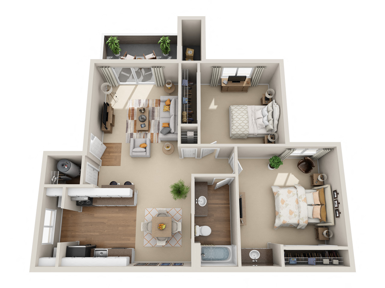 Floor plan for 2 beds, 1 bath, 841 sqft